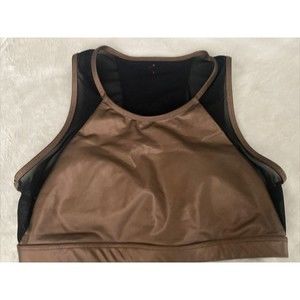 Fabletics Camryn Metallic Bronze and Black Mesh Sports Bra Size Medium